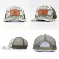 Gorra de camuflaje para caza, estilo snapback, de 6 paneles, con malla, parche de cuero personalizado con logo, gorra de camionero de algodón marrón camuflado.
