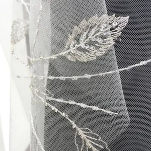 2022 High Quality Voile Bead Pure White Bridal Cathedral Long Wedding Veil