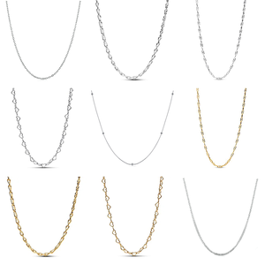 Collar de Cadena de Eslabones Chapado en Oro de Plata de Ley 925 para Mujer con Circonita, Estilo Moderno para Fiesta y Regalo - Product Image 1