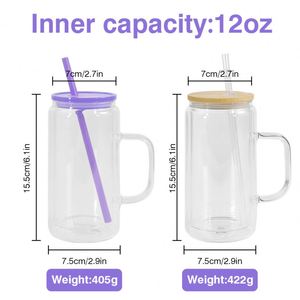 Gobelet isotherme écologique de qualité alimentaire 16 oz à double paroi en verre borosilicate avec couvercle en PP et paille - Product Image 5