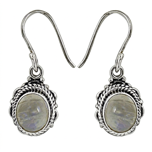Boucles d'oreilles Huggie en argent sterling 925 avec cristal de pierre de lune arc-en-ciel, design ethnique pour femmes, pour la purification des énergies négatives et la protection - Product Image 1