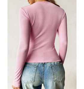 T-shirt côtelé Y2K pour femme, 92% viscose, 8% élasthanne, col rond, coupe ajustée, manches longues, haut pour sortir en soirée pour filles - Product Image 2