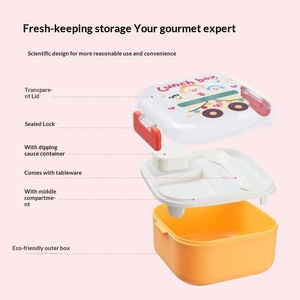 Lonchera Cuadrada de Dibujos Animados, Lonchera Infantil Hermética y a Prueba de Fugas con Cuchara y Compartimento para Salsas, Apta para Calentar en Microondas - Product Image 4