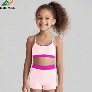 Tùy chỉnh thiết kế màu sắc bị chặn cô gái thể thao hàng đầu ấm lên cao eo ngắn trẻ em Activewear cho Câu lạc bộ khiêu vũ - Product Image 1