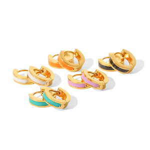 Colorido 18K chapado en oro esmalte aro Stud pendientes diseño Simple estilo Vintage perla hipoalergénico Acero inoxidable regalo perfecto - Product Image 1