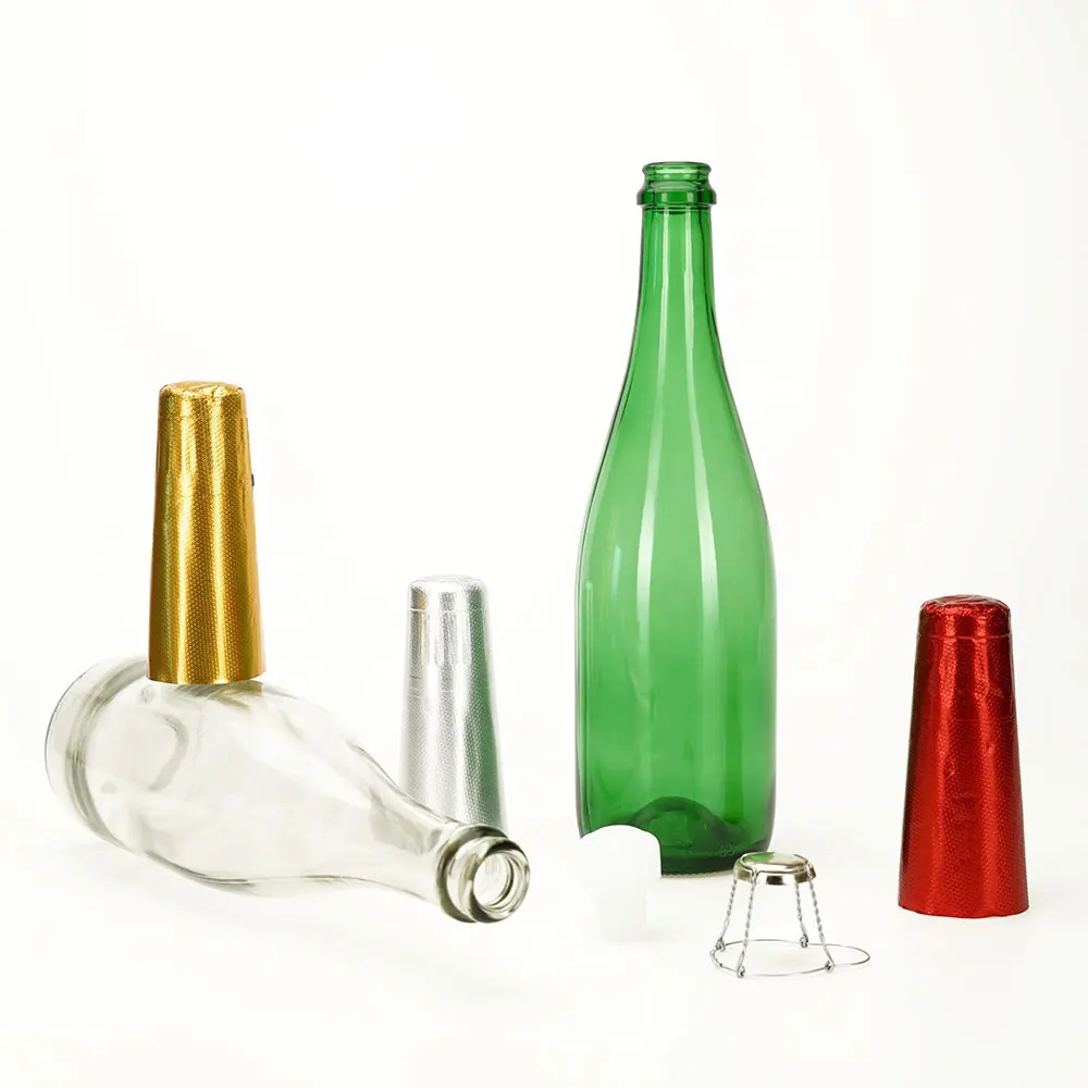 Factory Stock 750ml 1000ml Emerald Green Flint Champagne Glass Bottles With Wire Goods Plastic Corks Aluminum Foil Cap