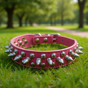 Collier pour chien en cuir à pointes réglable pour petites races, style punk avec décoration en rivets, couleur rose scintillante, accessoire pour animaux de compagnie toutes saisons - Product Image 2