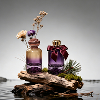 Botol Parfum Mewah Kaca Silinder Kosong 100ml Unik dengan Warna Ungu Kustom dan Kemasan Kotak