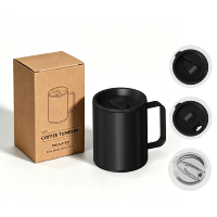 Gobelet à café personnalisé écologique avec logo, en acier inoxydable, 12 oz, isolé sous vide, pour cadeaux de bureau, tasse réutilisable de 14 oz