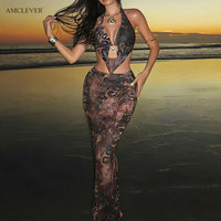 AMCLEVER 2026 Robe de plage imprimée à bretelles avec jupe transparente, maillot de bain 3 pièces pour femme, vacances à la plage, logo personnalisé OME