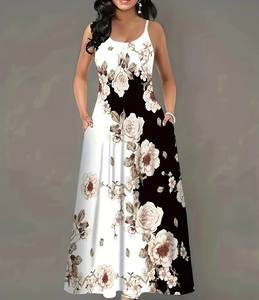 Abito Elegante Senza <span class=keywords><strong>Maniche</strong></span> 2025, Morbido e Lungo, per Donna, Casual con Stampa Floreale, Lussuoso ed Elegante per Ufficio e Feste - Product Image 1