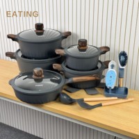 Ensemble de casseroles et poêles en aluminium moulé sous pression de haute qualité, 21 pièces, revêtement antiadhésif en granit, avec accessoires pour toutes les sources de chaleur