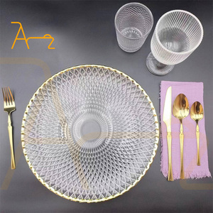 Hot bán tùy chỉnh trang trí đám cưới vàng Glass Charger tấm thủy tinh đầy màu sắc tấm ăn tối Bộ đồ ăn đặt - Product Image 2