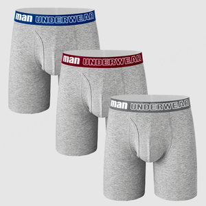 Wholesale Men <b>Boxer</b> Brief Underwear Long Leg Grey Private Label Dual Pouch Manufacturers Cotton Men's Briefs and <b>Boxers</b> - Product Image 1