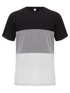 เสื้อยืดแขนสั้นสำหรับผู้ชายสีบล็อกลูกเรือสามโทนสีแบบลำลองสีขาวดำสีเทา - Product Image 2