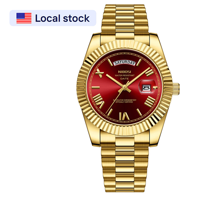 US Local Stock Fast Delivery NIBOSI 2628 Classic Waterproof Solid Stainless Steel Strap Quartz Watches for Men