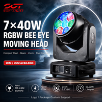 Projecteur à tête mobile SGT 7x40W RGBW DMX512 IP20 Bee Eyes avec zoom 5.5-60 et gradation 0-100, boîtier ignifuge pour spectacle lumineux d'église