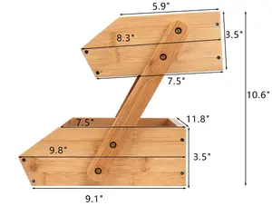 Panier à fruits en bois à 2 étages, pour la cuisine, le comptoir, le support de stockage des légumes, grand panier à fruits en bambou, vente en gros - Product Image 6