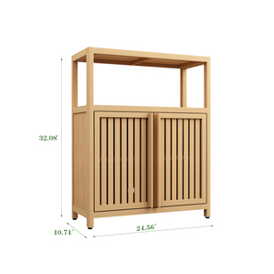Bamboo Storage Cabinet With <b>Shelves</b> For Bathroom Living Room Large Capacity Furniture Organizer - Product Image 3