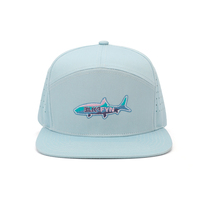 Casquette Snapback de Luxe OEM Personnalisée de Haute Qualité à 7 Panneaux avec Logo Brodé Poisson Tendance, Visière Plate et Trous Perforés Découpés au Laser