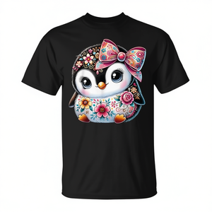 Linda camiseta con estampado floral de pingüino para niñas con diseño de lazo - Product Image 2