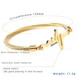 Bracelet en acier inoxydable en gros, bracelet de créateur en câble de fil métallique, bracelet plaqué or - Product Image 4