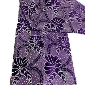 2024 preço de atacado novo vestido de festa de renda para mulheres em tecido de renda africana de veludo roxo com lantejoulas brilhantes