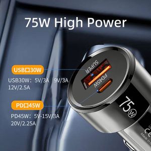 New Arrival A+<b>C</b> Car Charger 75W PD Charger USB Super Fast <b>Charging</b> Type <b>C</b> Car Charger for Mobile Phones - Product Image 3