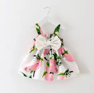 Toptan çocuk giyim pembe limon elbiseler için bebek kız moda çocuklar şık türkiye pamuk kız yaz bebek elbise frocks
