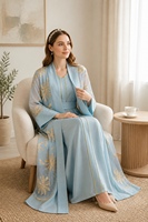 Robe longue ouverte YSYL avec broderie exquise en feuilles de palmier dorées, robe intérieure à col en V, abaya de festival musulmane modeste longueur ras du sol