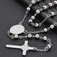 Collier de prière chrétien en acier inoxydable avec pendentif croix et perles de 6 mm, bijou religieux saint et béni pour les fêtes