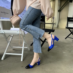 Scarpe da donna in <span class=keywords><strong>pelle</strong></span> 2024ss con tacco <span class=keywords><strong>Slingback</strong></span> e punta tonda alla moda scarpe da donna con tacco basso e spesso - Product Image 3