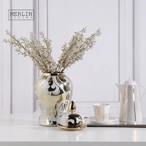 Merlin Living Home Decor Luxury galvanotecnica Gold Ginger Jar decorazione dell'hotel per vaso in ceramica