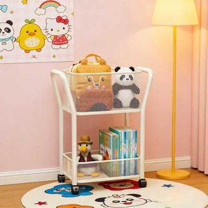 Storage Cart For Books And <b>Backpacks</b> 2 Tier With <b>Wheels</b> Study Organizer For Student Desk White And Black Available - Product Image 2