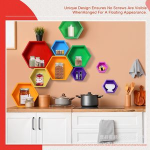 Wooden Hexagonal Wall Mounted <b>Shelf</b> 7 Piece Set Colorful Storage <b>Rack</b> For Kids Room Decoration - Product Image 4