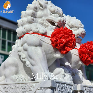 Outdoor Hand Gesneden Levensgrote Marmeren Foo Honden Standbeeld Custom Size Te Koop - Product Image 6