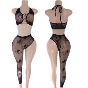 Ailangke 2 Peças Conjunto Das Mulheres Por Atacado Calças De Brim Biquíni Tassled Cordão Exótico Dancewear - Product Image 1