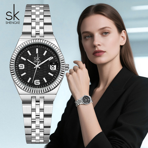 Montre à quartz élégante pour femme avec cadran nid d'abeille, bracelet en acier à sept maillons, montre décontractée et habillée - Product Image 1