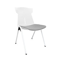 Chaise de formation et de conférence empilable moderne en plastique blanc, sans accoudoirs, avec pieds en métal et assise en tissu, ergonomique, pour bureau, école et visiteurs