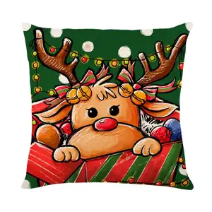 Christmas throw pillowcase linen hand painted home Santa elk back pillowcase sofa cushion cover