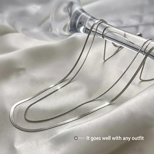 Collana a Doppio Strato in Argento Sterling S925, Girocollo con Catena a Spina di Pesce e Box, Gioielli Minimalisti Impilabili per Donne - Product Image 3
