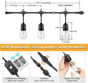 Guirnalda <span class=keywords><strong>de</strong></span> <span class=keywords><strong>Luces</strong></span> LED para Patio <span class=keywords><strong>de</strong></span> 48 Pies, Conectables e Impermeables, con Bombillas LED <span class=keywords><strong>de</strong></span> 3 Colores: Blanco Cálido/Natural/Diafanidad, Resistentes a los Golpes - Product Image 5