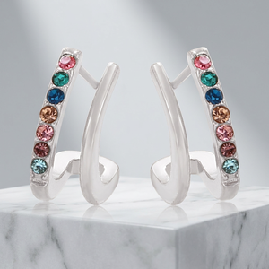 Pendientes Minimalistas de Aro Pequeño Curvo de Doble Capa con Circonitas Pavé Laterales, de Acero Inoxidable Sin Plomo, para Mujer - Product Image 2
