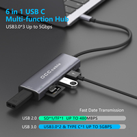 Hub USB-C 6 en 1 con Cargador Rápido PD de 100W, Estación de Acoplamiento de Aleación de Aluminio con 3 Puertos USB 3.0 de 5Gbps, Lector de Tarjetas SD y TF para Laptop
