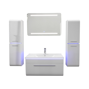 Meuble de salle de bain moderne avec cadre mural sans cadre, éclairage LED, en céramique avec lavabo en verre - Product Image 1