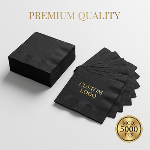 Serviettes en papier noires personnalisées <span class=keywords><strong>de</strong></span> luxe, 2 plis, 8 plis, jetables, pour la décoration <span class=keywords><strong>de</strong></span> mariage et <span class=keywords><strong>de</strong></span> fête - Product Image 1