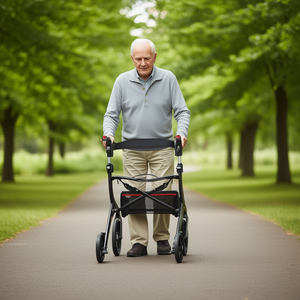 Déambulateur pliant à 4 roues en aluminium léger avec poignée réglable pour la mobilité en extérieur des seniors et des adultes, noir - Product Image 2