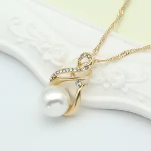 Mode Frauen Hochzeit Perle Anhänger Ohrringe Halskette Sets Einfache 18 Karat vergoldete Braut Perle Schmuck Sets