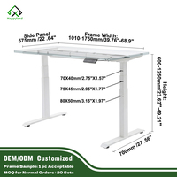 Bureau debout électrique à hauteur réglable 600-1250 mm, double moteur, table de direction réglable en hauteur