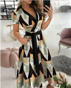 Vestido Midi Elegante de Oficina para Mujer, Tejido, Cuello en V, Sin Mangas, Lazos, Estampado Floral, Bolsillos, Estilo Casual, Cintura Natural, Primavera Verano - Product Image 3